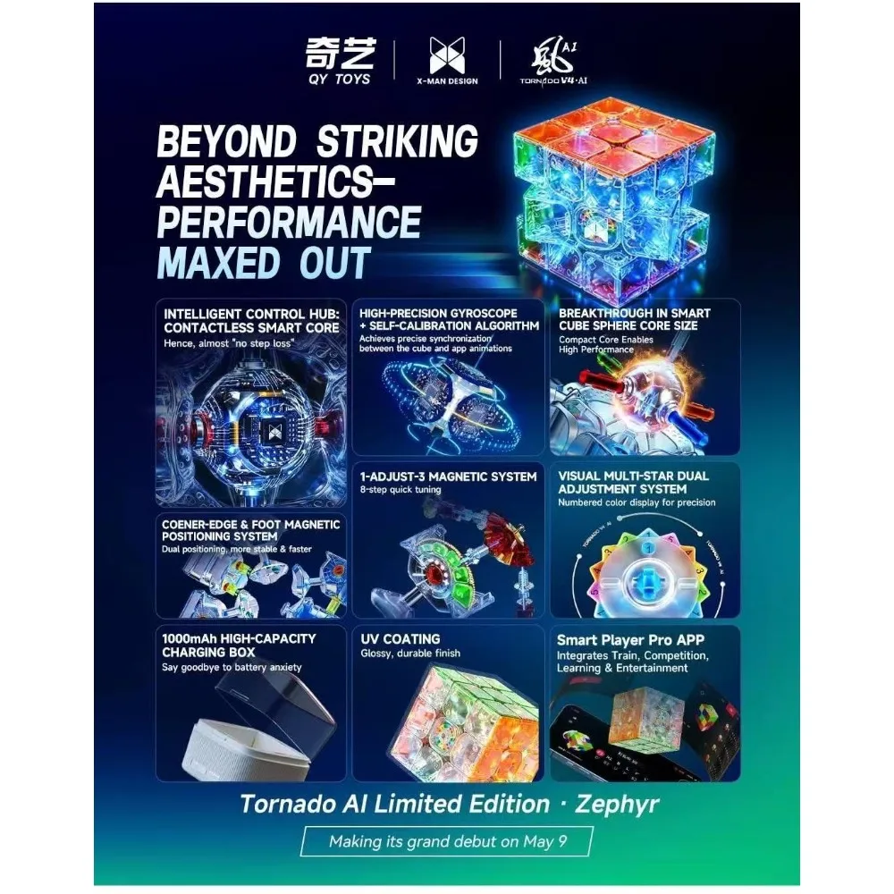 Limited Edition 1200 Qiyi X-Man Tornado V4M AI Magnetic Magic Speed Cube Stickerless XMD Tornado V4M Toys Cubo Magico Puzzle