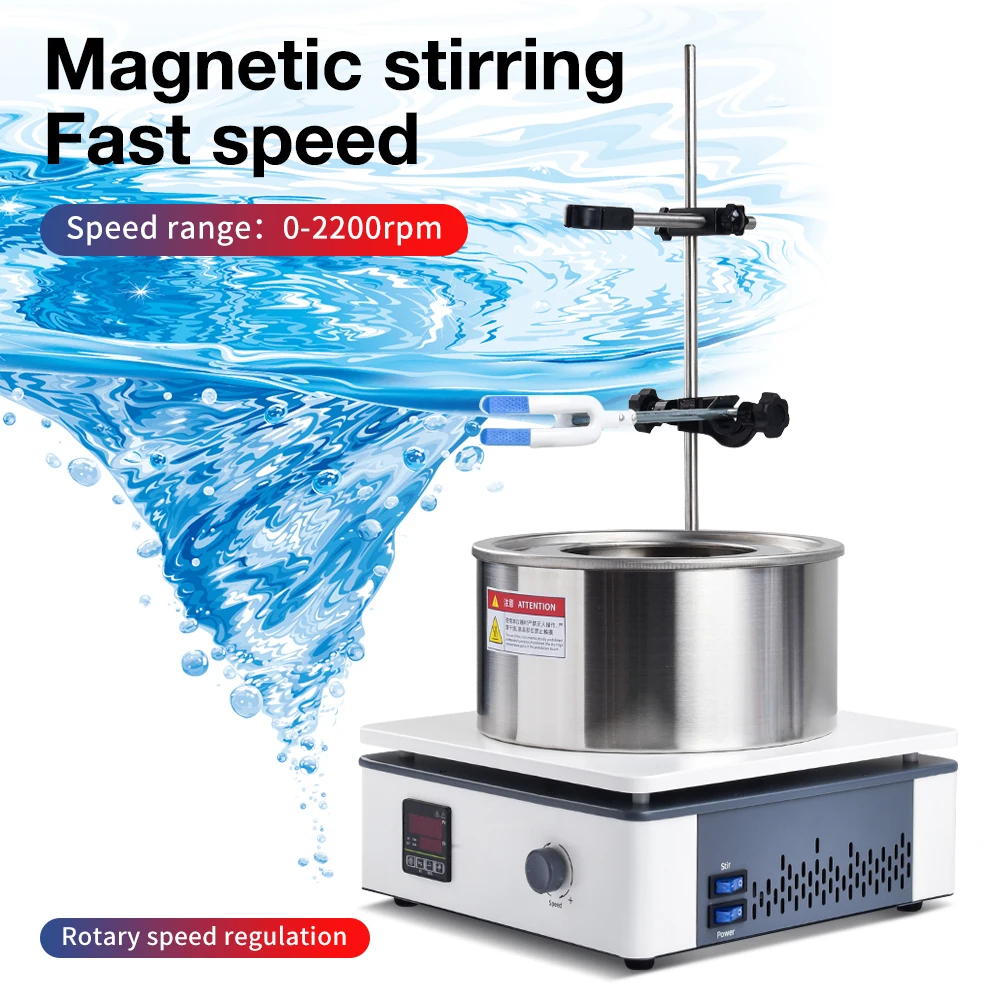Pengaduk magnetik pemanas Lab 800ML, panci mandi air minyak pengaduk pelat panas Digital kenop 2200rpm kontrol kecepatan Mixer magnetik