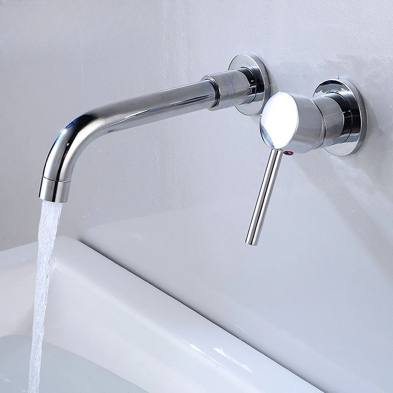Brass concealed wall-mounted bath basin mixer tap Bathroom in-wall recessed washbasin hot and cold mixer tap