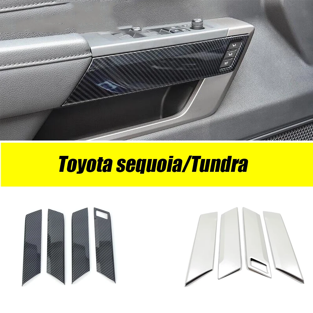 

For Toyota Tundra Sequoia 2022 2023 ABS carbon Silver Car Door Amrest Cover Stikcer Door Panel Decorative Strip Accesorioes