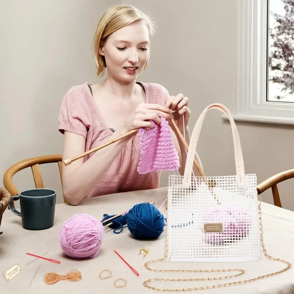 Handbag Accessories Plastic Bag Mesh Grid White Blank Mesh Canvas Bag Sheets Acrylic Yarn Crafting Knit