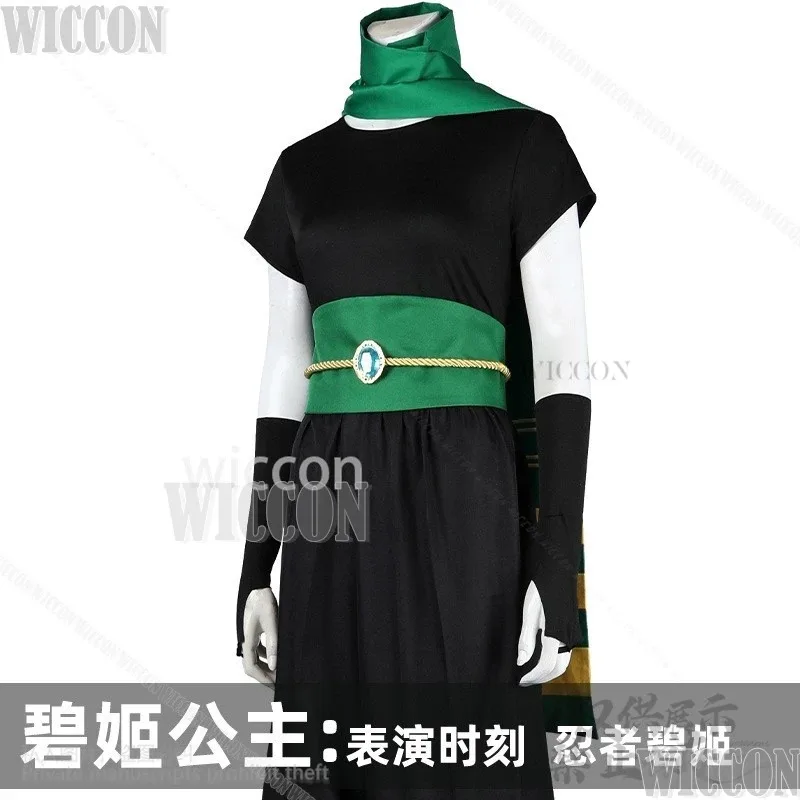 

asdh8@Game Princess Cosplay Japanese Ninja Clothes Black Jumpsuit Green Cloak Prop Y2K Wig Cute Jirai Kei Girl Kid Carnival Cust