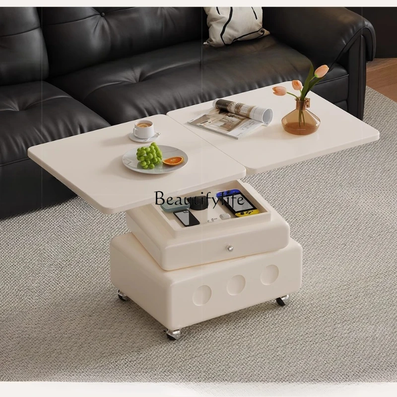 

French Vintage Adjustable Coffee Table and Dining Table 2-in-1 Living Room Mobile Folding Tea Table