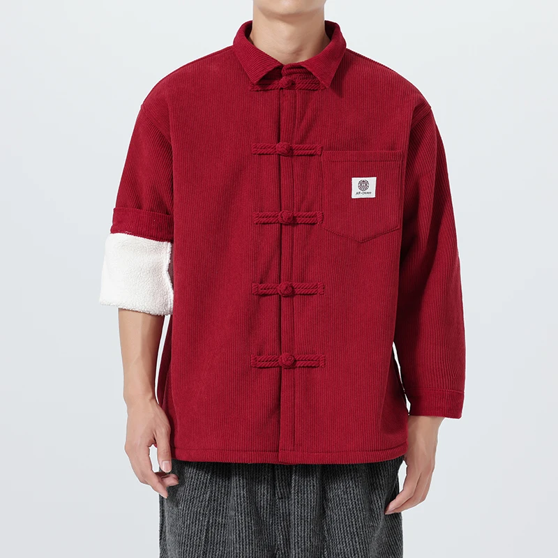 

Мужская куртка 2025, зимняя флисовая теплая толстая куртка Iining, повседневная мужская винтажная модная парка с воротником-стойкой, красное пальто в китайском стиле для мужчин