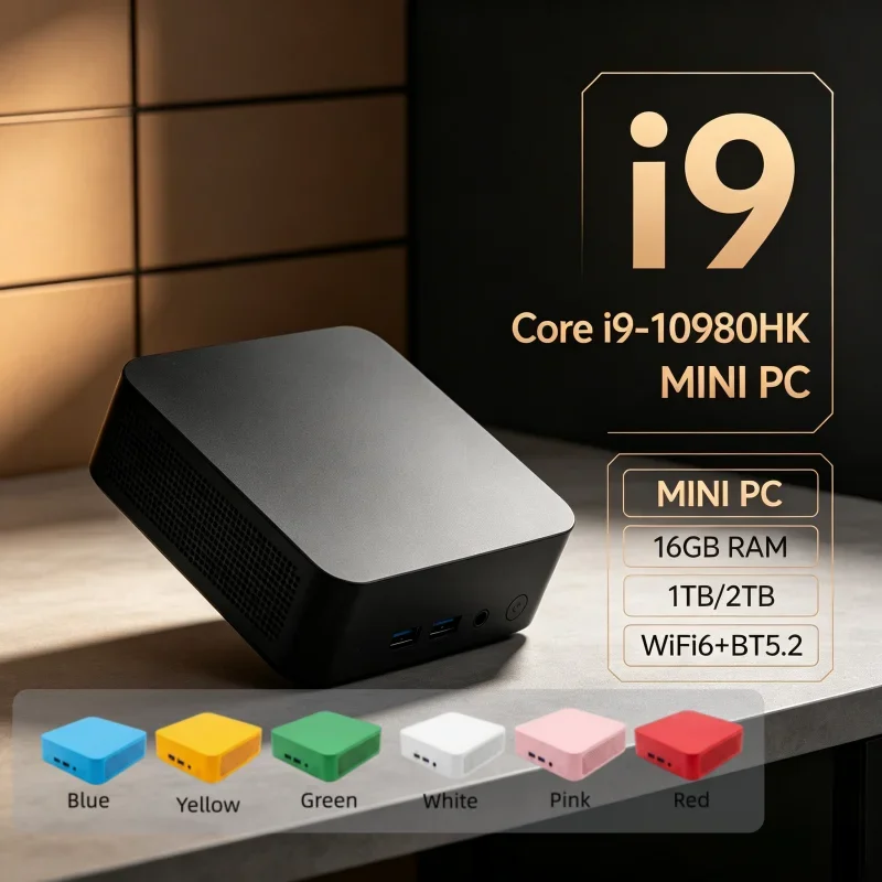 New Hot Lightweight Mini PC Intel I9-10980HK 16GB RAM 1/2TB SSD 13Color WiFi6 BT5.2 Win11 4K Game PC