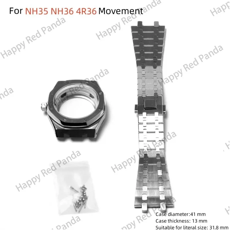 

41mm Stainless Steel Sapphire Glass Watch Case Strap for NH35 NH36 4R36 Movement Watches Accessories