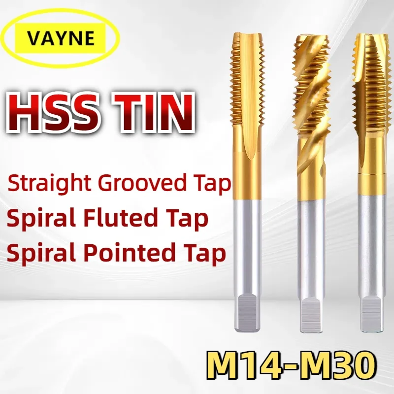 

1 PCS HSS M14-M30 TIN Metric Spiral Fluted Tap Spiral Pointed Tap Straight Grooved Flute Tap Machine Special stainless Steel