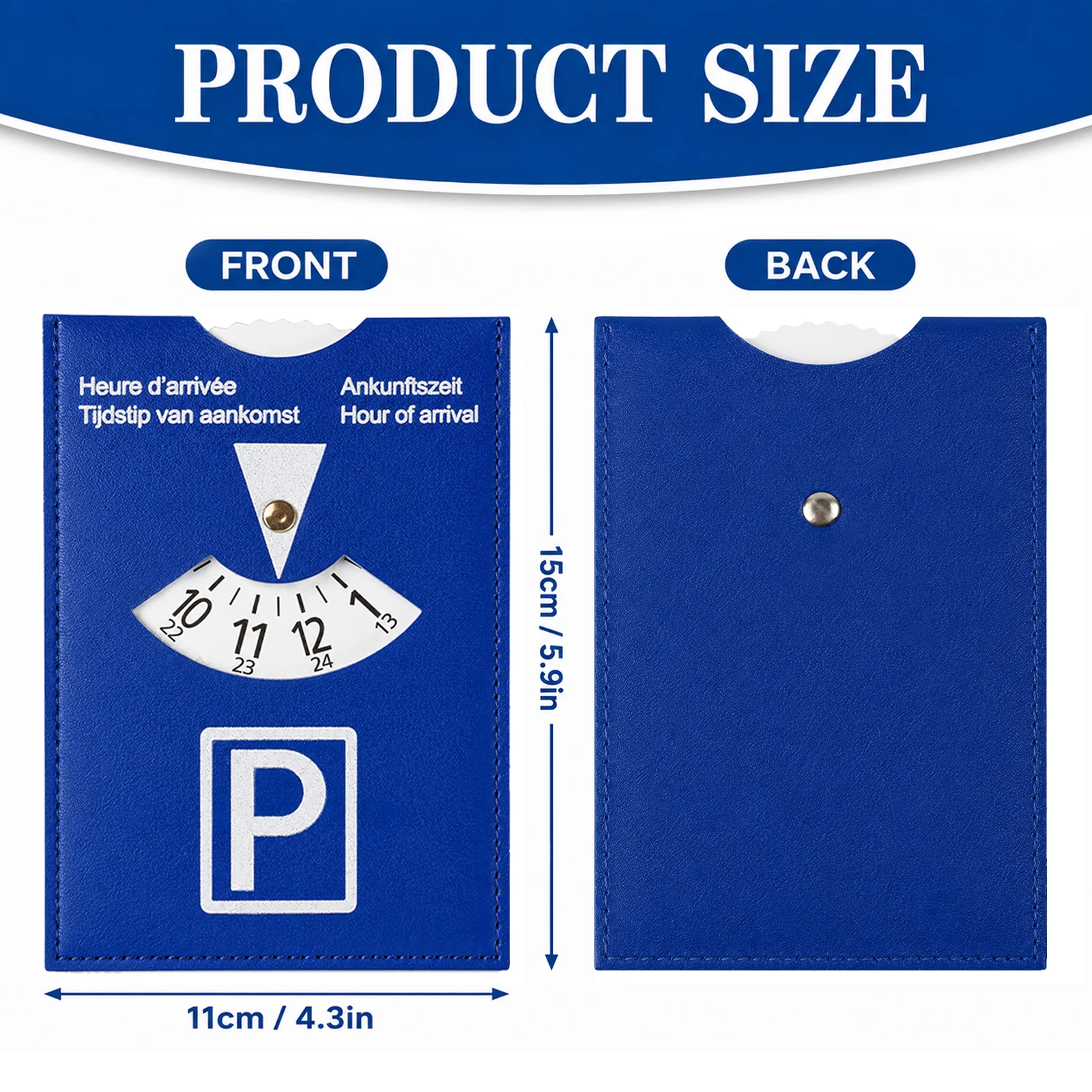 11 X 15 cm PU Leather Parking Disc, 4-Language Adjustable Arrival Time Card, Manual Parking Time Display for Car Windscreen