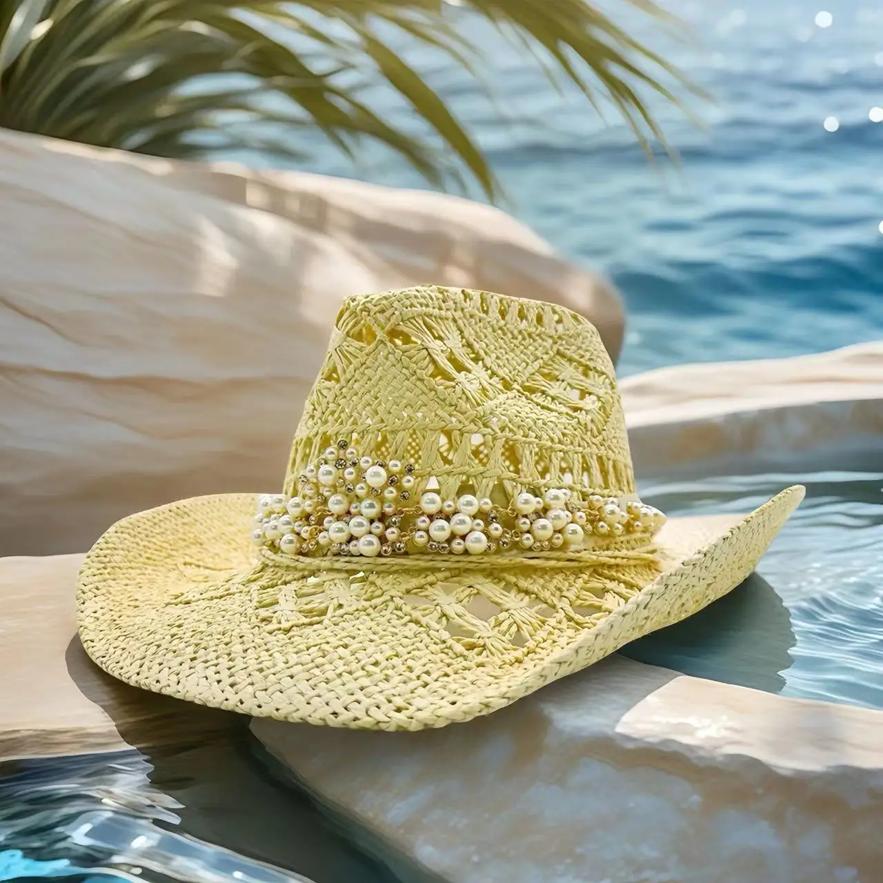 ラインストーンカウボーイハットわら太陽の帽子女性男性用ビーチヴィンテージウエスタンカウガールパーティー夏祭りカントリーミュージック帽子