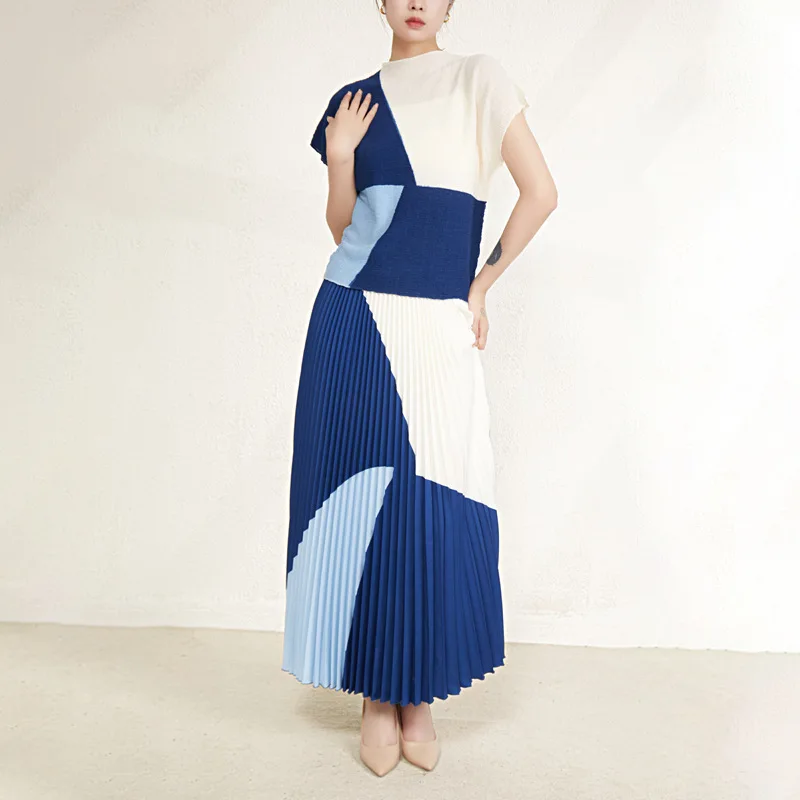 

Summer Outfits for Women 2023 Vintage Elegant Draped Patchwork Two Piece Skirt Set Runway Designer Clothes