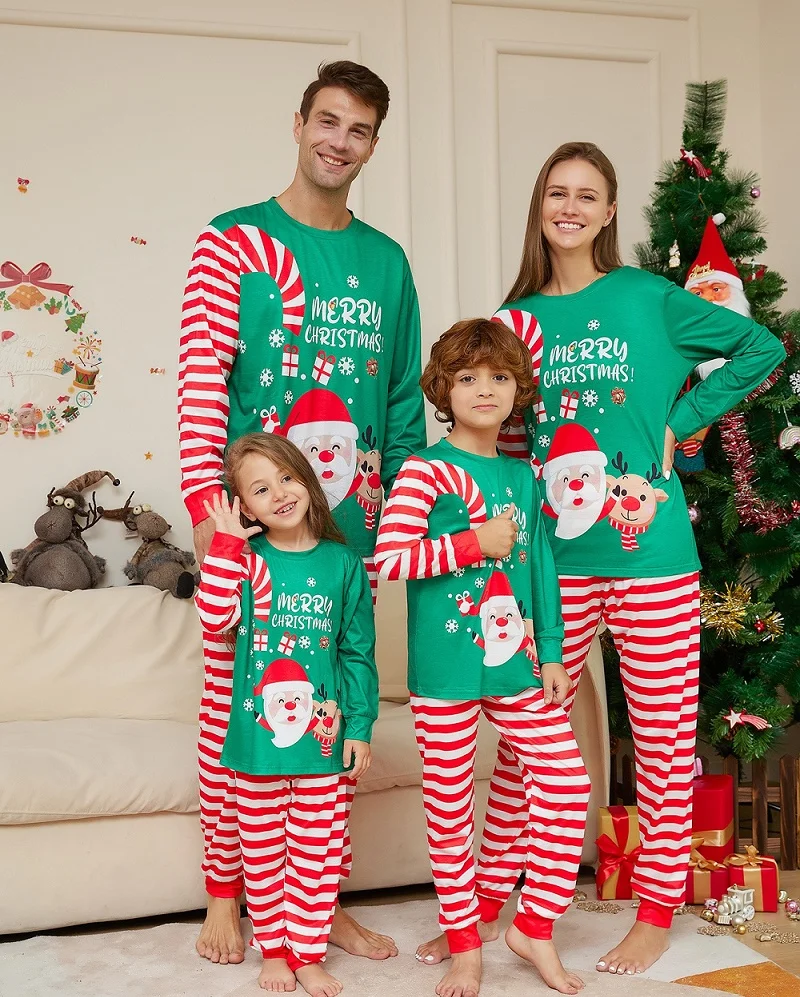 家族マッチングクリスマスパジャマ、トップスとパンツ、クリスマスパジャマ、犬服、大人、子供、ベビー服、2個、2024