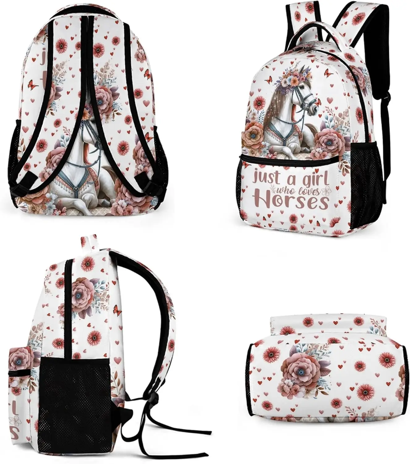 Horse Backpack for Kids Girls Boys All-over Print Design Tear Abrasion Resistant Premium Feel Vibrant Heavy Daily Use