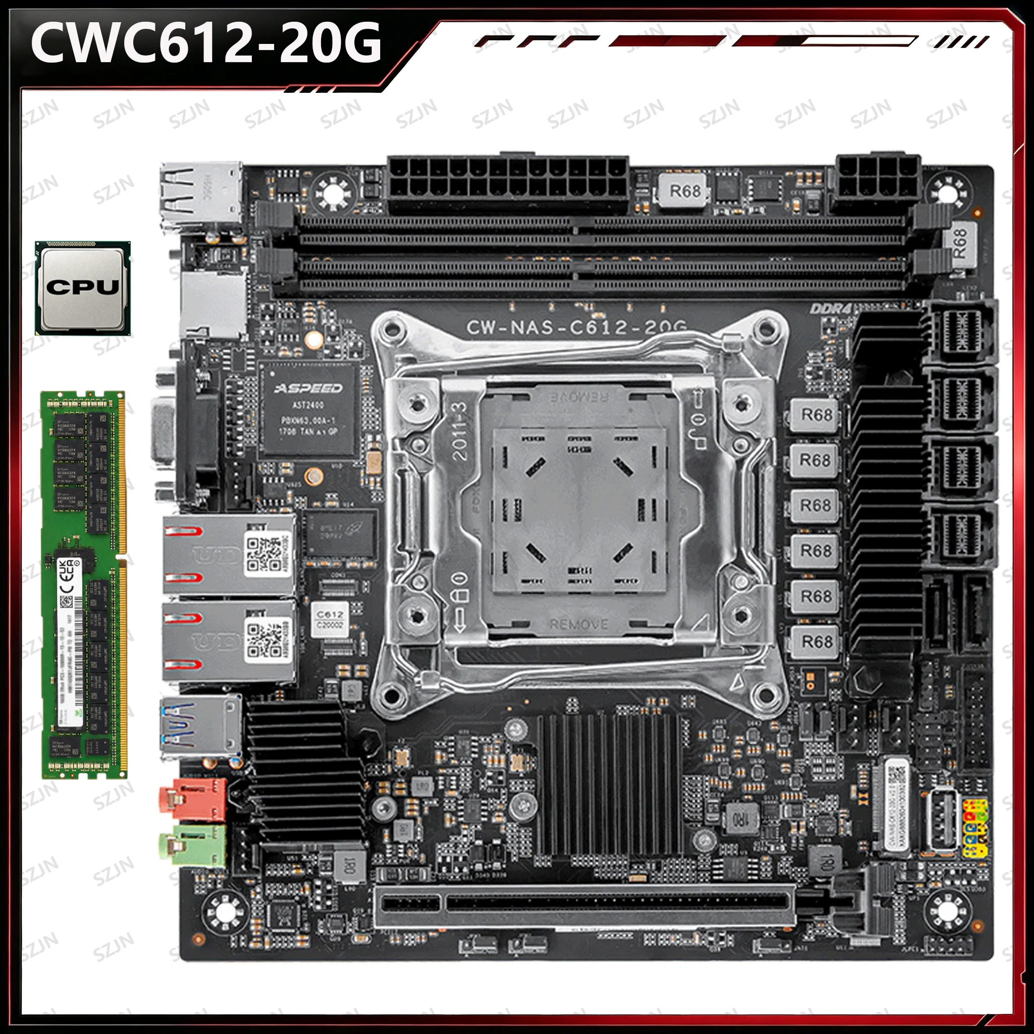 CW-NAS-C612-20G Mini ITX Server Motherboard LGA2011-3 Xeon E5 V3 V4 Dual Intel X550 10G LAN DDR4 ECC Dual M.2 NVMe Mainboard