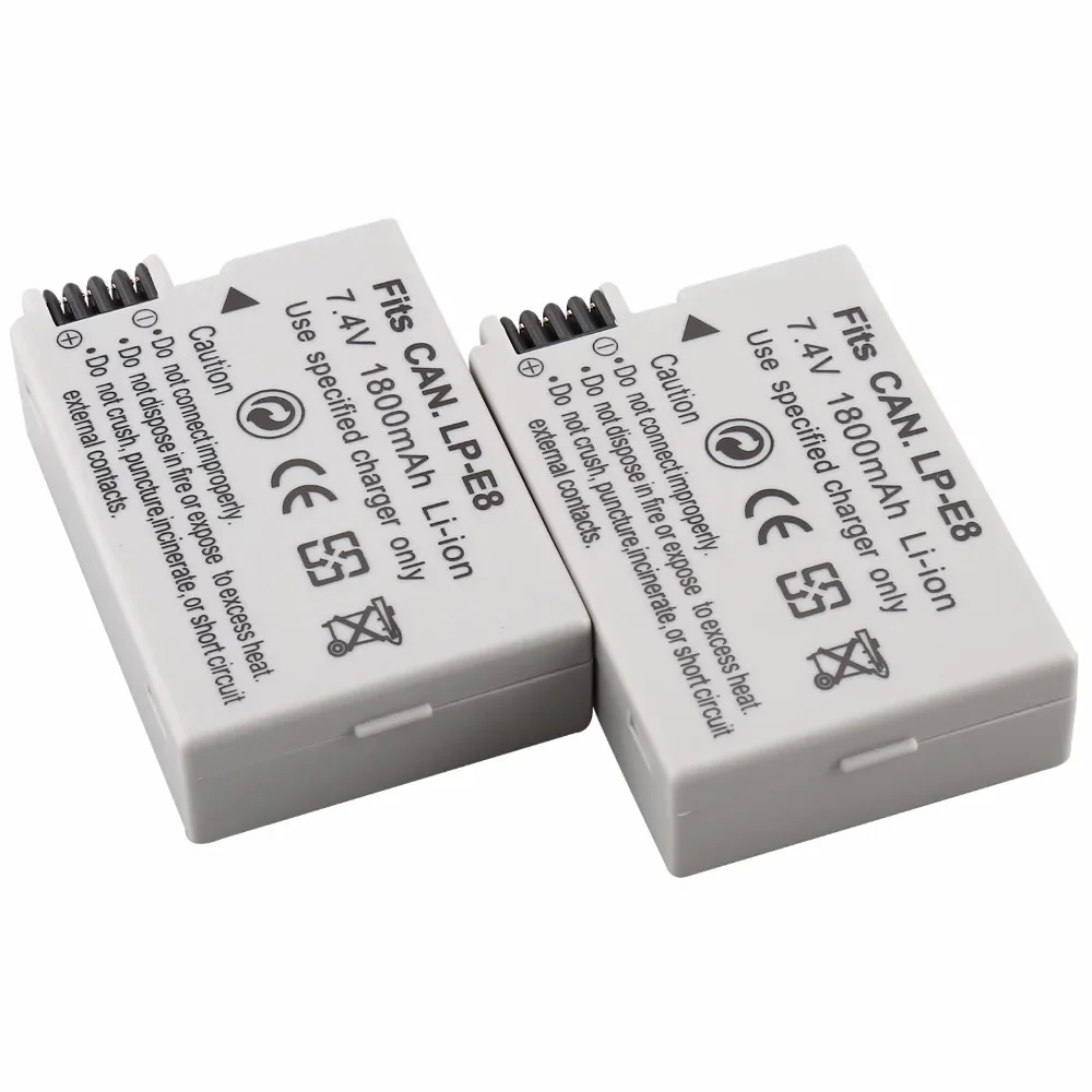 Baterai Lithium LP-E8, baterai isi ulang 1800mAh untuk kamera Canon EOS Rebel T3i T2i T4i T5i 600D 550D 650D 700D Kiss X5 X6 X7