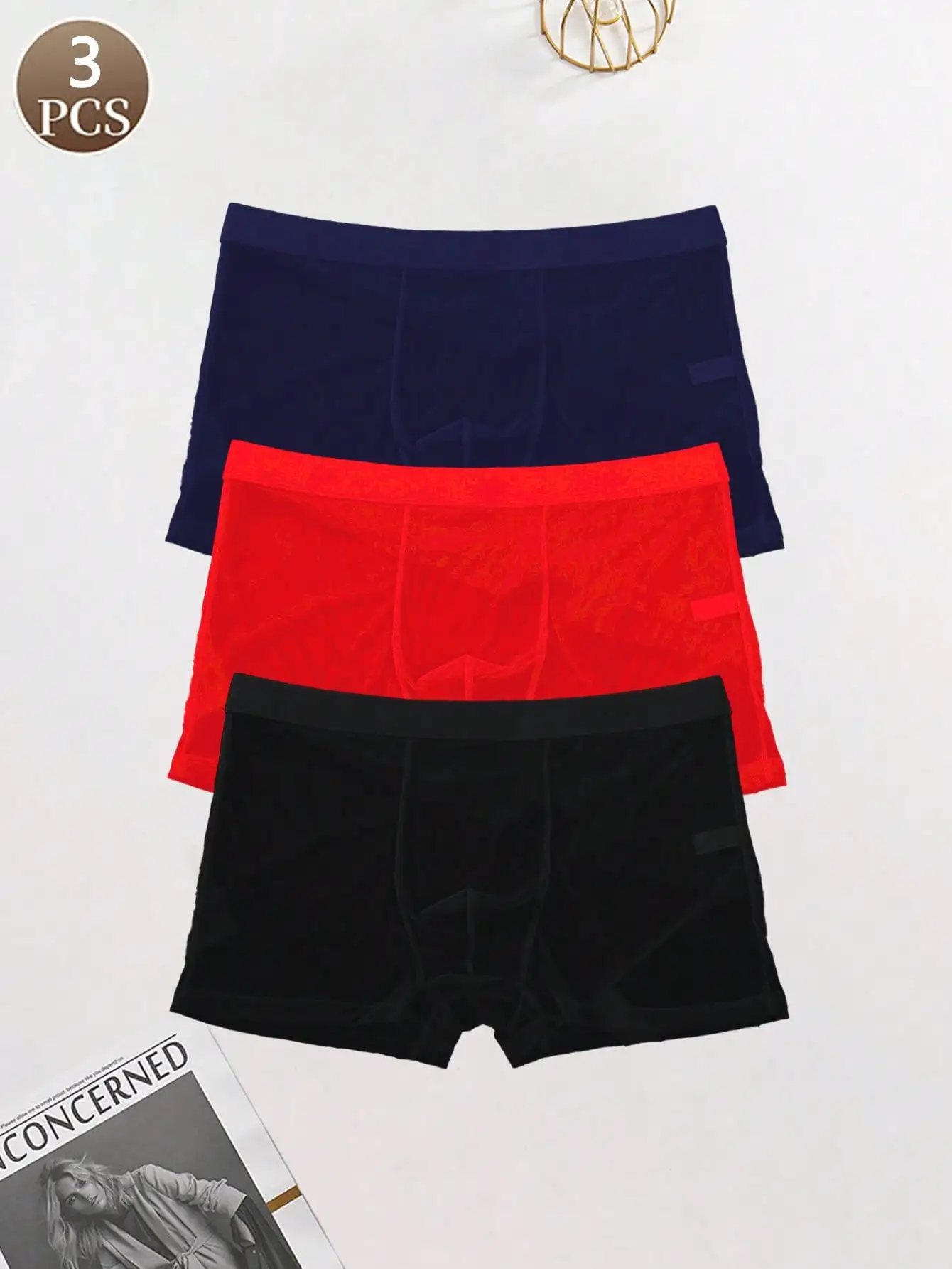 

3PCS Casual sports basic knitted fabric lightweight and soft solid color mid waist Men's breathable quick drying panties