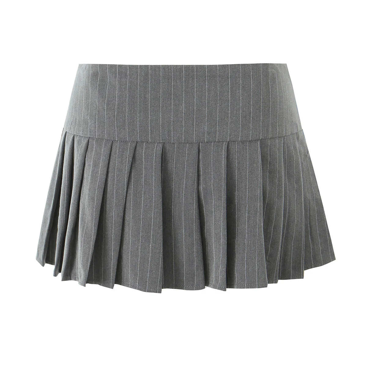 Y2K Grey Striped Print Side 3 Buttons Pleated Mini Skirt Sexy Low Waist Short Skater Skirts