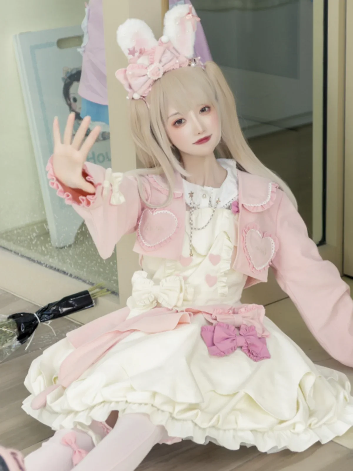 Original Japanese Girly Sweet Cute Lolita Dress Suit Autumn New Fashion JK Bow Ruffled Edge High Waist Slim Dress Women Y2k Coat