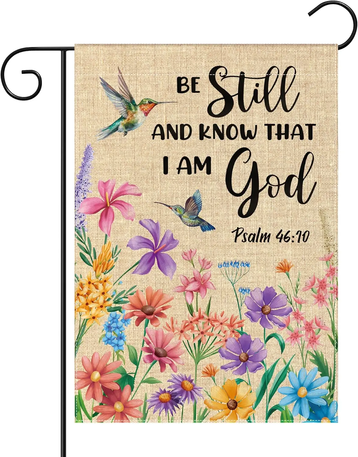 WATINC Christian Hummingbird Flower Garden Flag - 12 x 18 Inch Linen Religious Be Still and Know That I am God Yard Flag for MMZ
