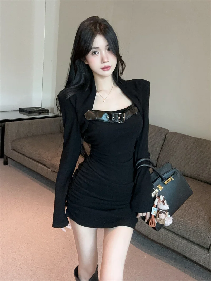 

Pure Desire, осенне-зимняя длинная облегающая накидка с поясом для похудения Dr с квадратным воротником, женская модная конструкция, чувственный облегающий костюм Dr