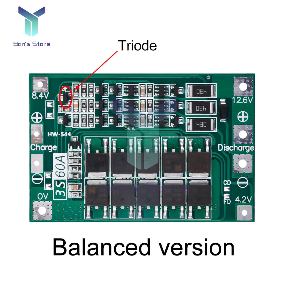 1Pcs HW-544 3S 60A Li-ion Lithium Battery Charger Protection Board 18650 BMS For Drill Motor 12.6V Enhance Balance Board