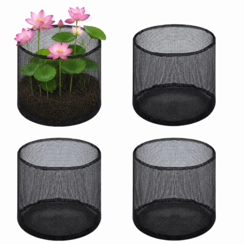 Durable 7 Inch Pond Plant Baskets 1/16 Inch Mesh Black Aquatic Plant Bags PVC Round Water Garden Plant Pots Pond