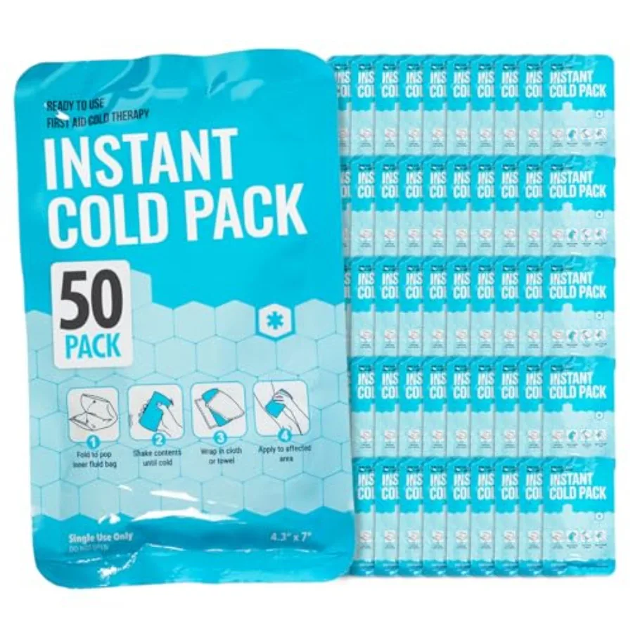 

4x7 Instant Cold Pack - Bulk Box of 50 Cold Compress Instant Ice Pack for Emergency Disposable Ice Packs for Injuries Instant B