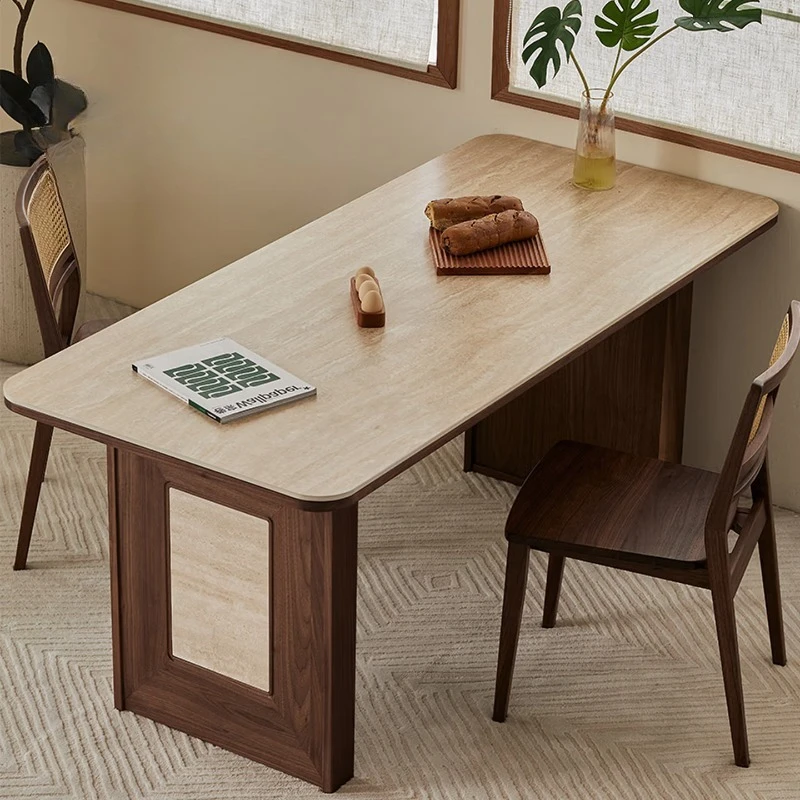 

Dining table North American black walnut slate solid wood retro medieval style desk Italian dining table 1.6 meters