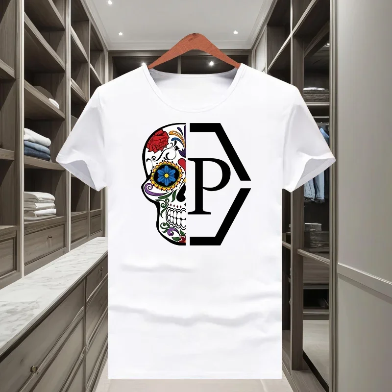 2026 Classic Fashion Brand - Bone Pattern - Men's and Women's - Fashion New Style - Short Sleeve T-Shirt - Round Neck Plus Size