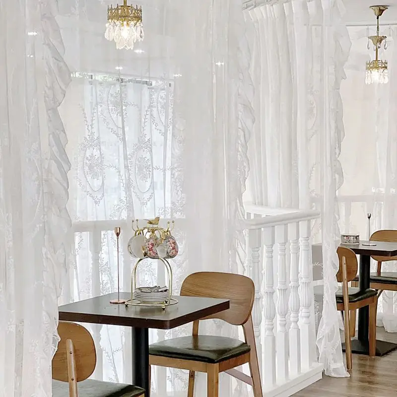 Dreamy Lace Curtain Home Living Room French Window Translucent Gauze Balcony Privacy Drapes Customized Curtains Window Screen