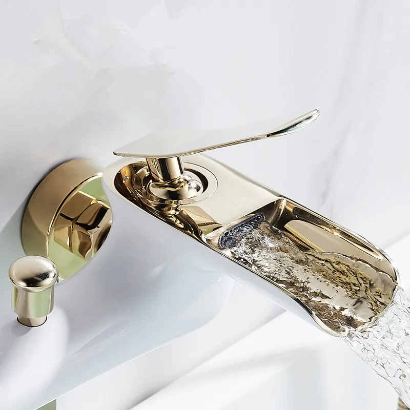 

White Bath & Shower Faucet Set Brass Bathtub Faucet Shower Faucet Bathtub Faucet Mixer With Handheld Waterfall Bathtub Tap