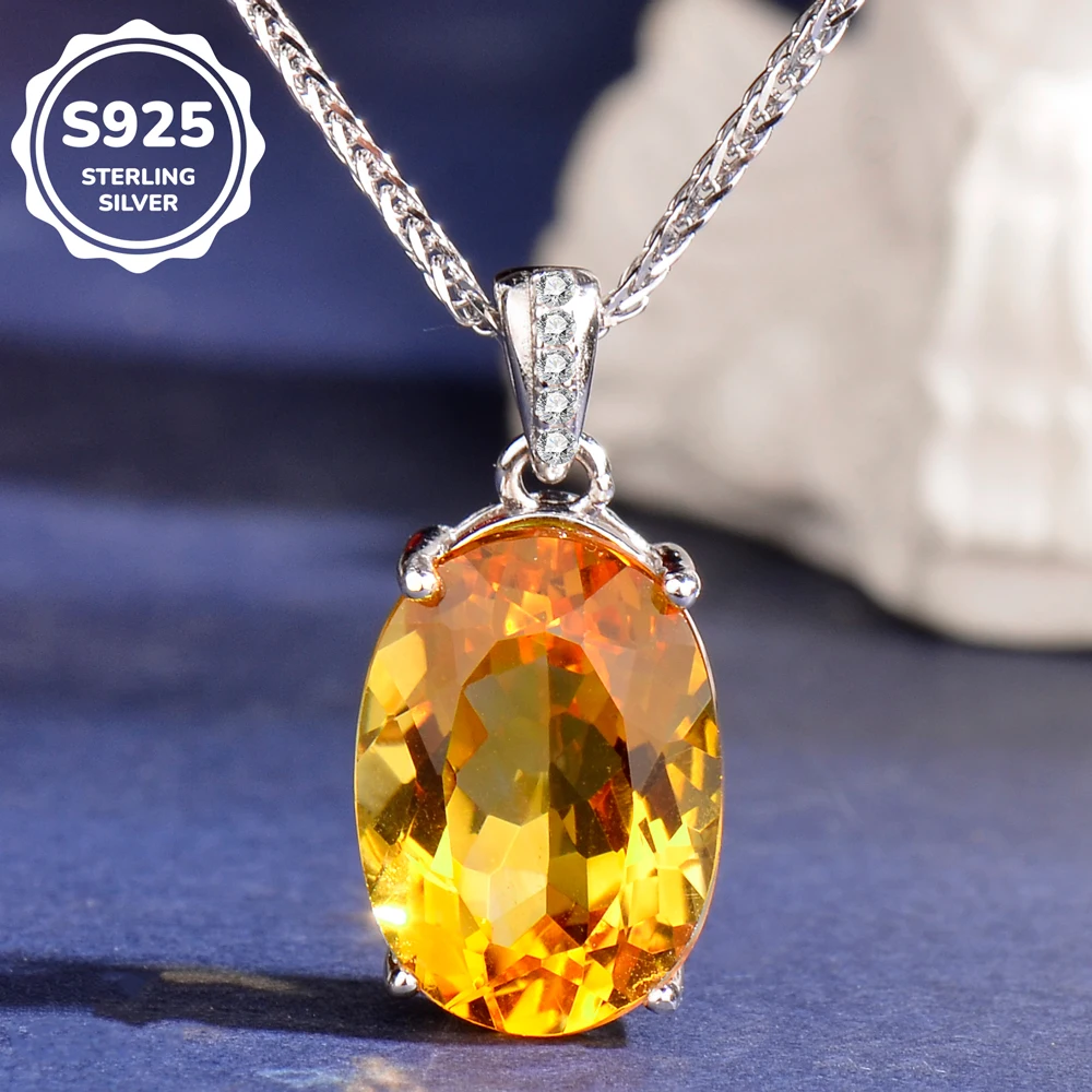 

Подвеска из серебра 925 пробы с натуральным цитрином, в сочетании с серебряным ожерельем 925 пробы, подходит для женщин, простой и элегантный кулон, изысканное и модное ожерелье, элегантный, стильный, элитный, праздничный подарок, подарок на День святого 