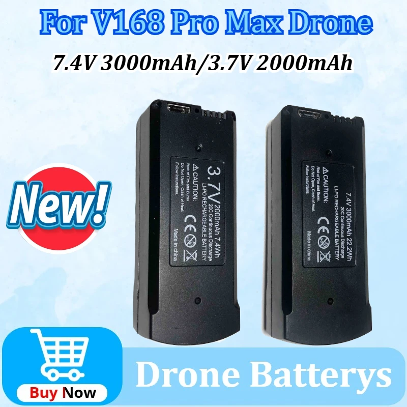 

Upgraded V168 Pro Max Drone Battery 7.4V 3000mAh/3.7V 2000mAh Replaceable for V168 RC Quadcopter Spare Battery Parts Accessories