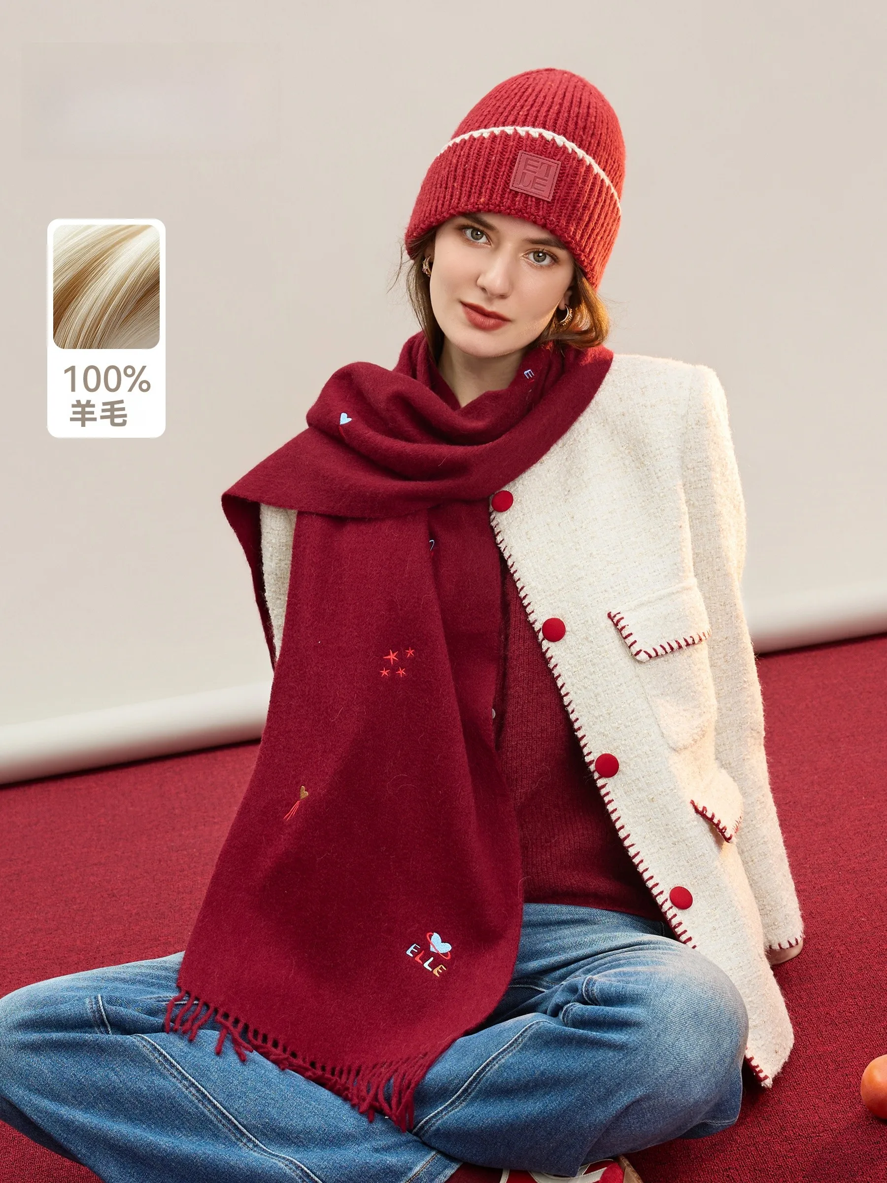 elle00-pure-woolen-scarf-ladies-faionable-embroidered-red-warmth-ne-warmer-winter-gift-box-autumn-seasonal-accories