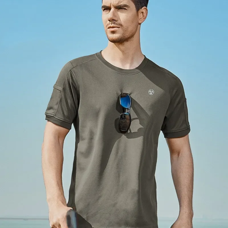 Camiseta de secado rápido de verano para hombre, camisetas de manga corta transpirables con cuello redondo, camiseta deportiva para senderismo al aire libre