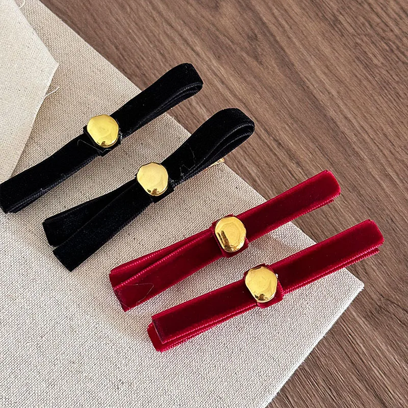 French Gold Button Retro Velvet Bow Hairpin Elegant Hairpin Elegant and High Grade Side Bang Hairpin Accessories