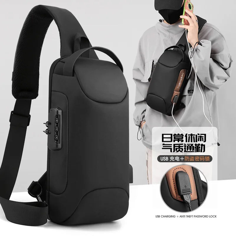 Locomotive Bag Men's Trend Messenger Motorcycle Riding Bag Anti-theft Password Lock Messenger Breast Bag