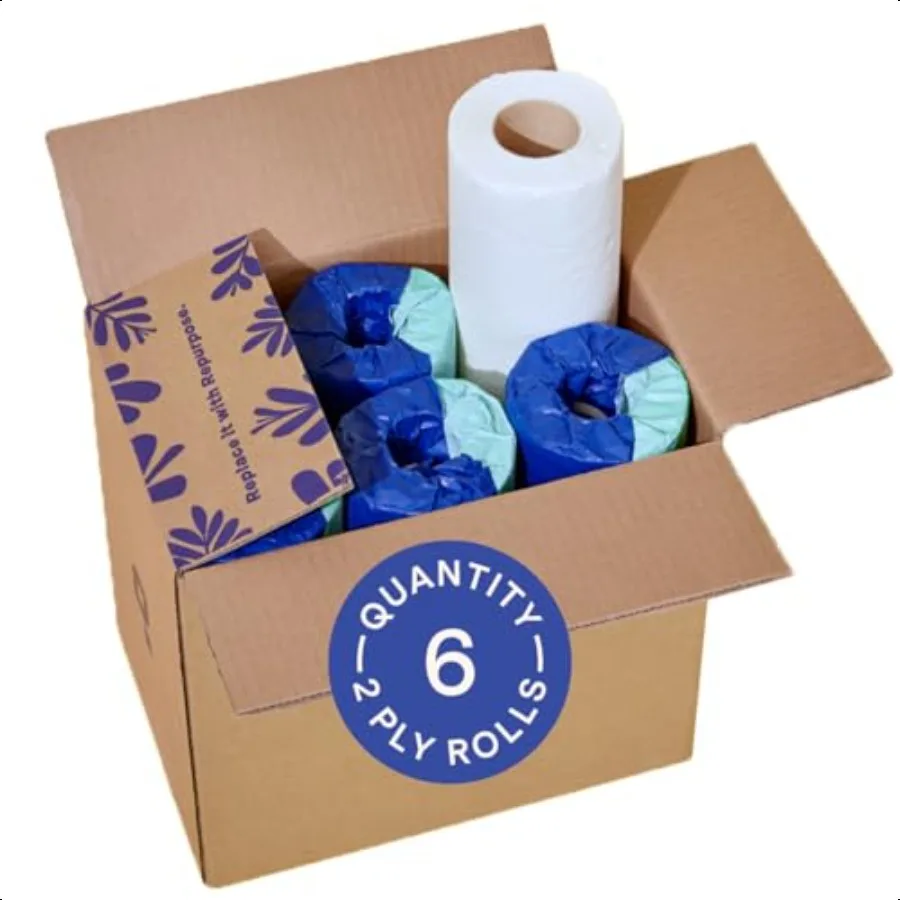 100 toallas de papel de bambú, toallas de papel sin árboles, embalaje sin plástico, 6 rollos, 75 hojas por rollo, certificado FSC
