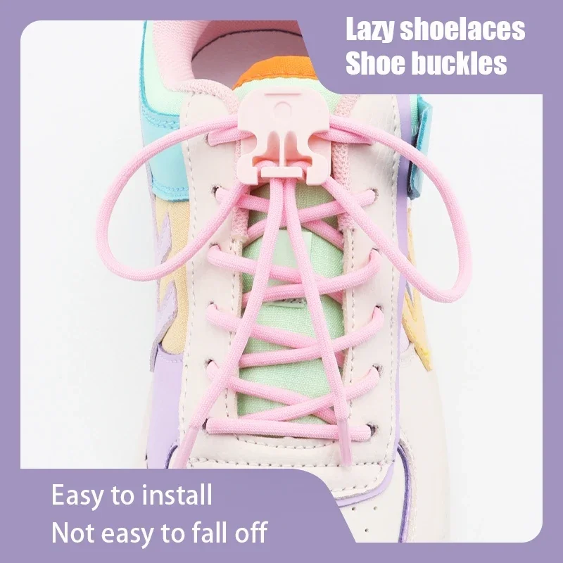 Round Elastic Laces Sneakers Tennis Bow Fixed buckle Shoe laces Without ties Adult Kids No tie Shoelaces Shoes Accesories 1Pair