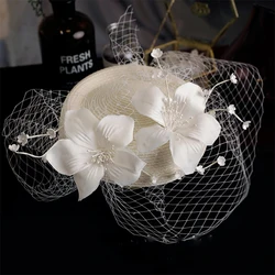 French Forest Vintage Fairy Hand made Flower Veil Top Hat Bridal Headwear Wedding Dress Photography Accessories