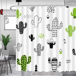 Cartoon Cactus Shower Curtain Abstract Contracted Cute Hand Drawn with Cactus Hipster Nordic Decor Bathroom Bath Curtain Hooks