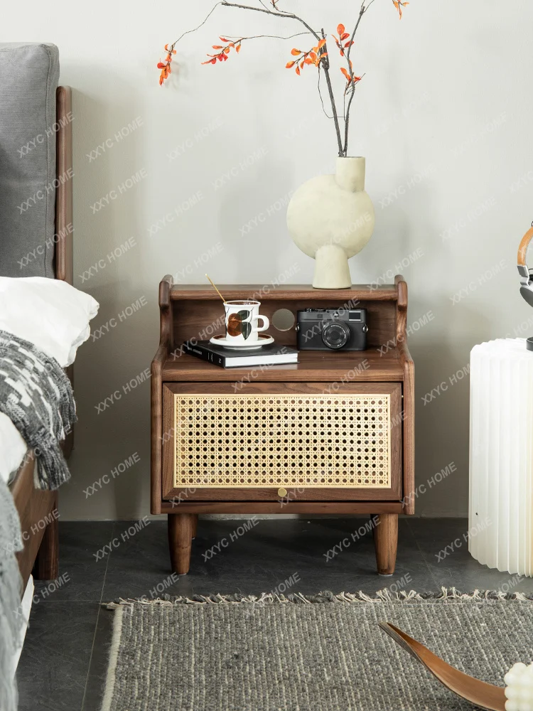 FF  black walnut all solid wood bedside table simple modern light luxury bedroom storage locker