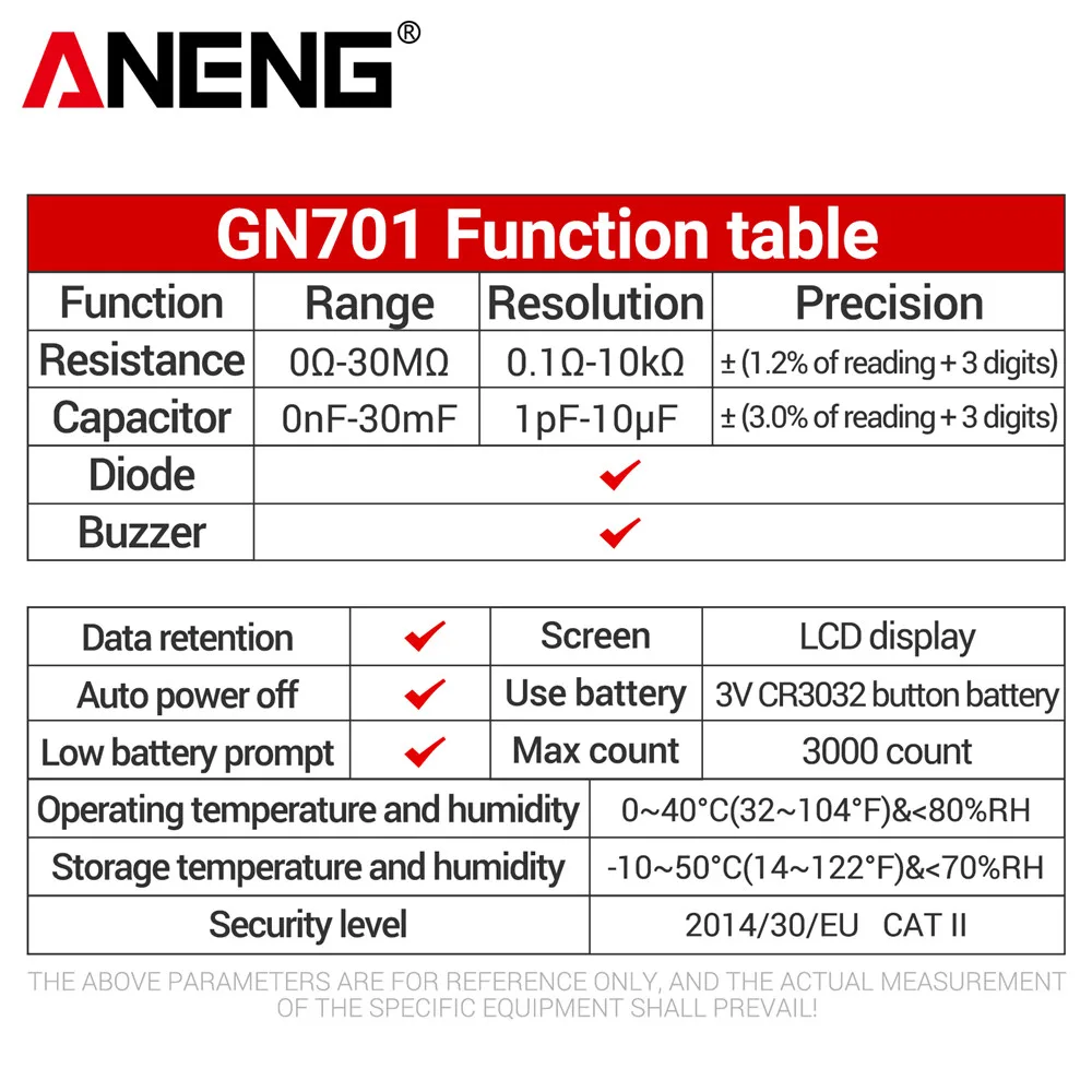 ANENG GN701 cyfrowy inteligentny SMD Tester elektryczny multimetr rezystancja pojemność ciągłości dioda miernik testowy elektryka narzędzia