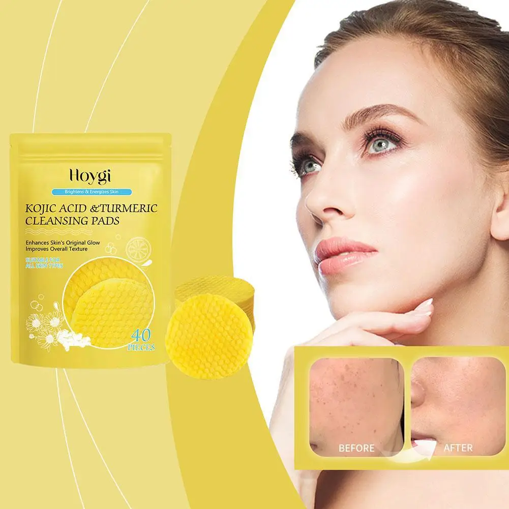 NEW High-end 40PCS Turmeric Kojic Acid Cleansing Pads Face Oil Control Exfoliating Pads Facial Sponges For Cleansing Exfoliating