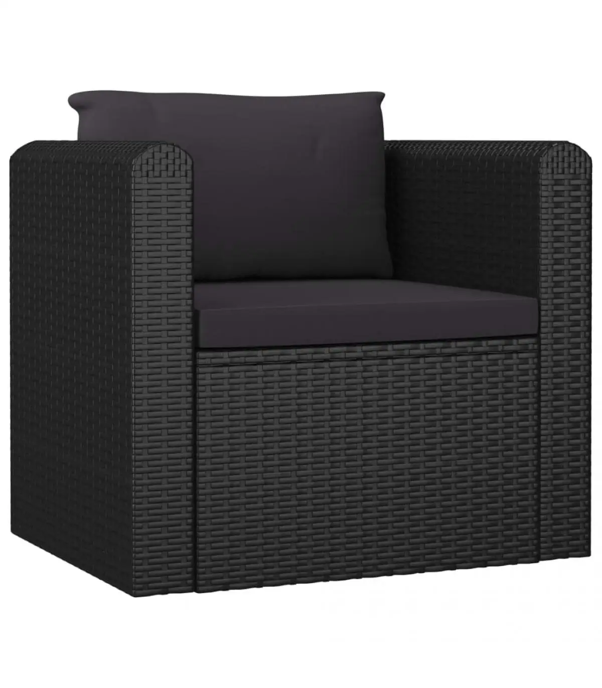 Modular outdoor sofa armchair with black synthetic rattan cushions