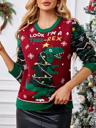 Ugly Sweater Christmas Xmas Sweater Women Dinosaur New Year Sweaters Pullover Top Jumper Long Sleeve Autumn Winter 40906