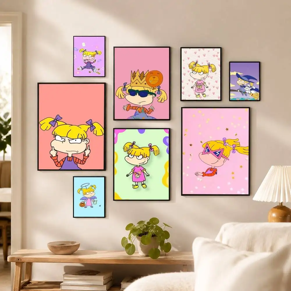Cartoon Rugrats Angelica Pickles  Poster Waterproof Wall Art Sticker For Bar Living Room Vintage Decor High Quality Print Gift