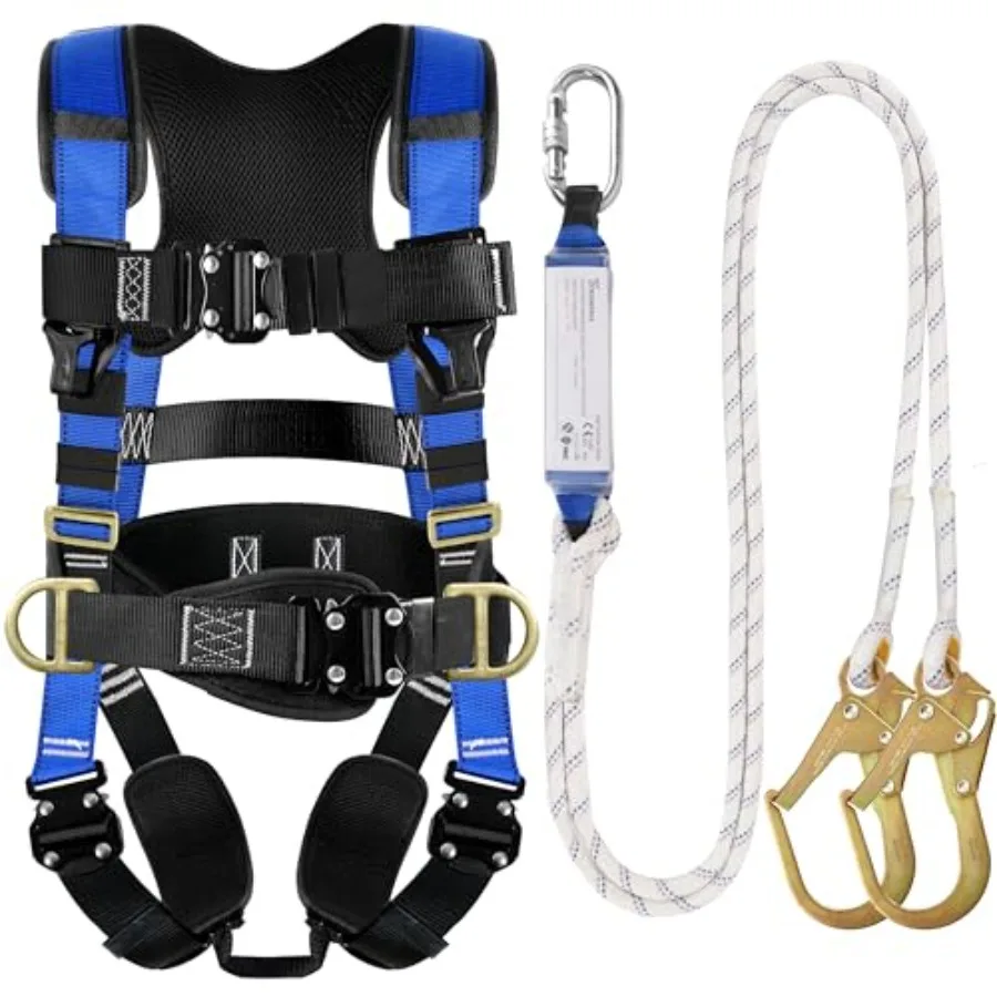 

Safety Harness Fall Protection - Roofing Harness Kit Men Full Body Construction Harness with Lanyard for Work Upgrade 4 Quick B