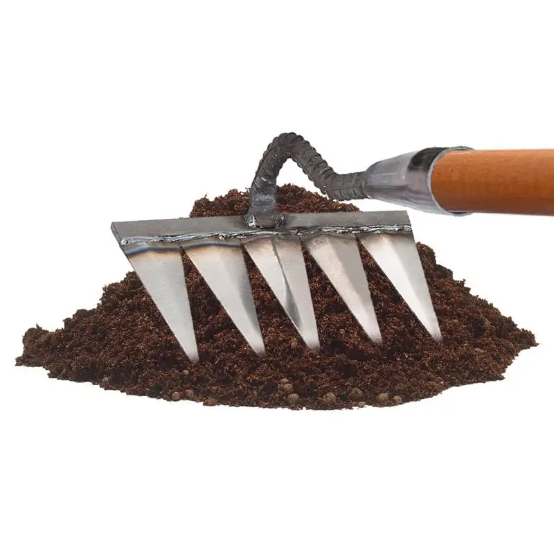 Carbon Steel Garden Hand Rake Tines Rake Dethatching Weeding Acreage Rake Rock Gravel Root Garden Tools 4/5/6/7 Tines