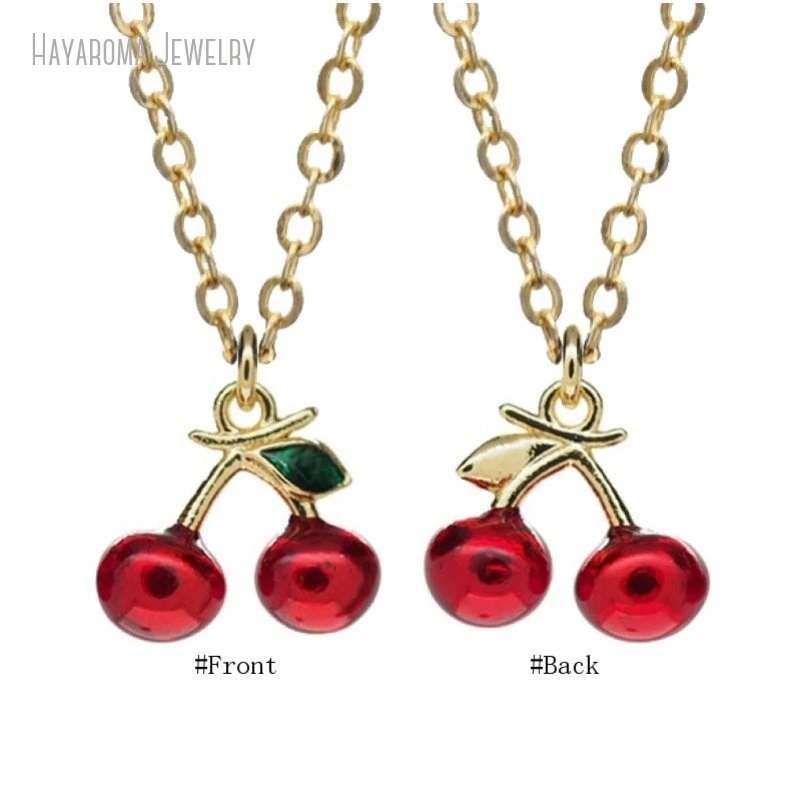 

10Pcs Enamel Gold Color Metal Jewelry Copper Plant Food Fruit Cherry Chain Wholesale Necklace NM51703