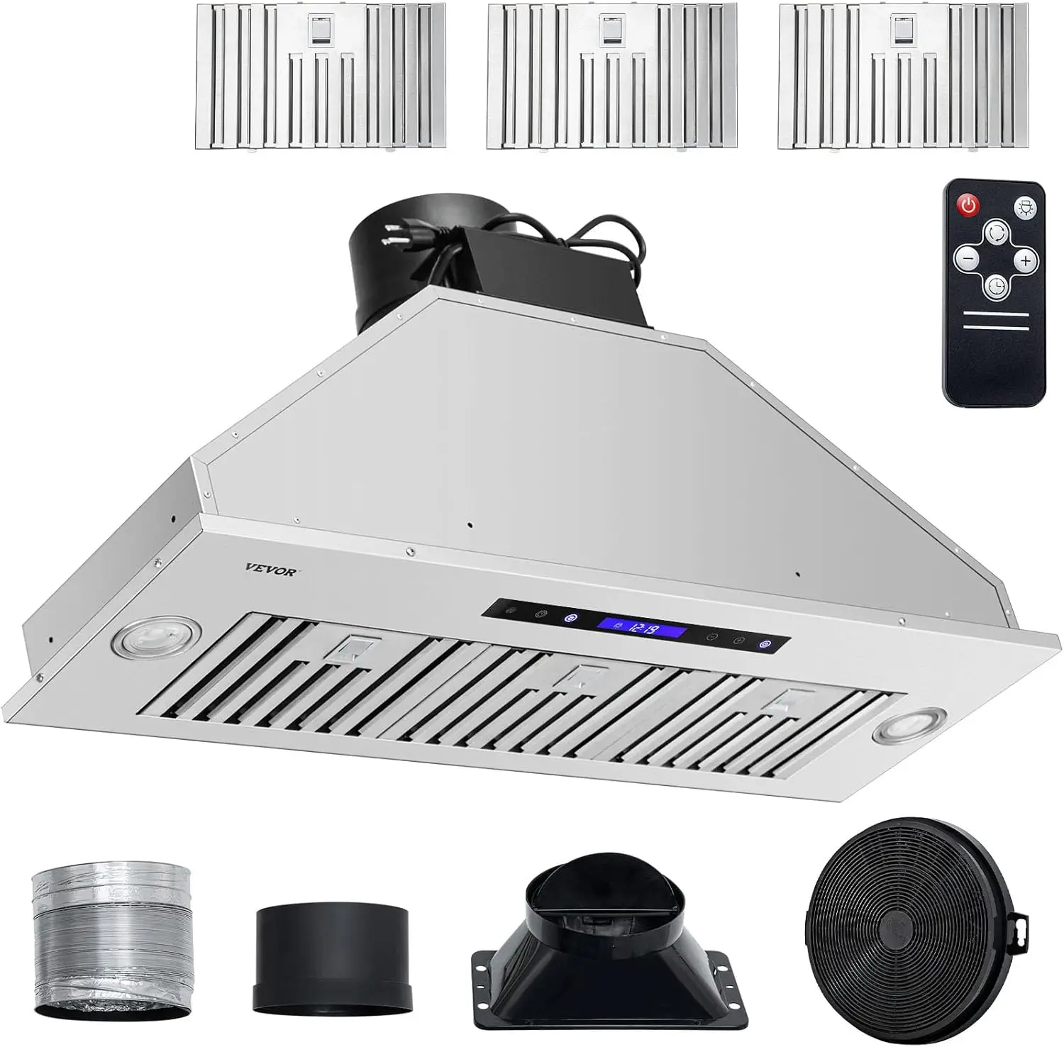 900CFM 4-Speed, 36 Inch Stainless Steel Built-in Kitchen Vent with Touch & Remote Control LED Lights Baffle Filters